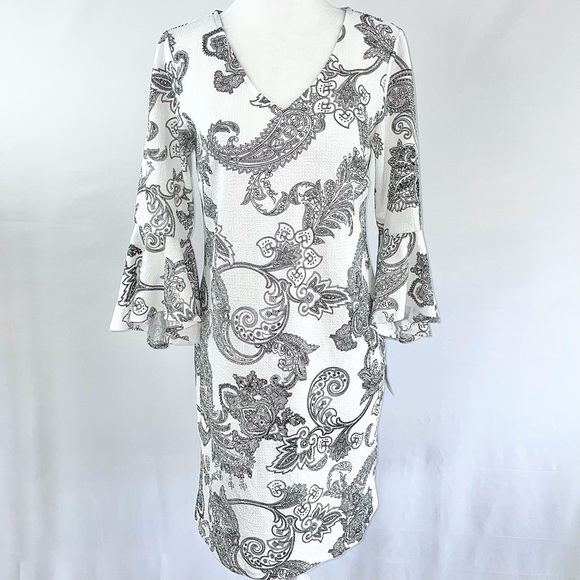 New w/ Defect MSK Petite Paisley Print Textured Knit Bell Sleeve Dress - Picture 6 of 16